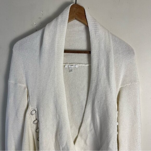 Minnie Rose cotton cashmere blend open front long sleeve cardigan ivory XS/S - Picture 3 of 13